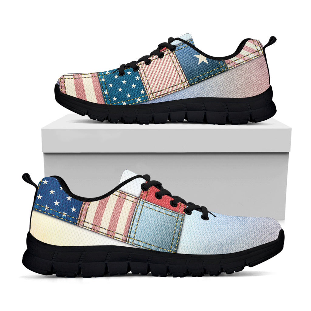 4th of July USA Denim Patchwork Print Black Sneakers