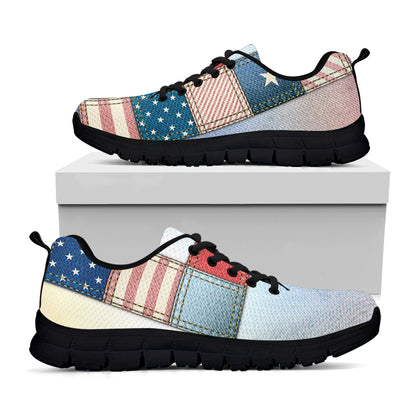 4th of July USA Denim Patchwork Print Black Sneakers