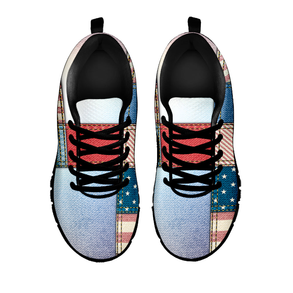 4th of July USA Denim Patchwork Print Black Sneakers