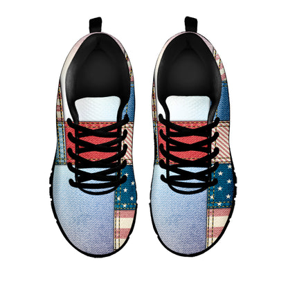 4th of July USA Denim Patchwork Print Black Sneakers
