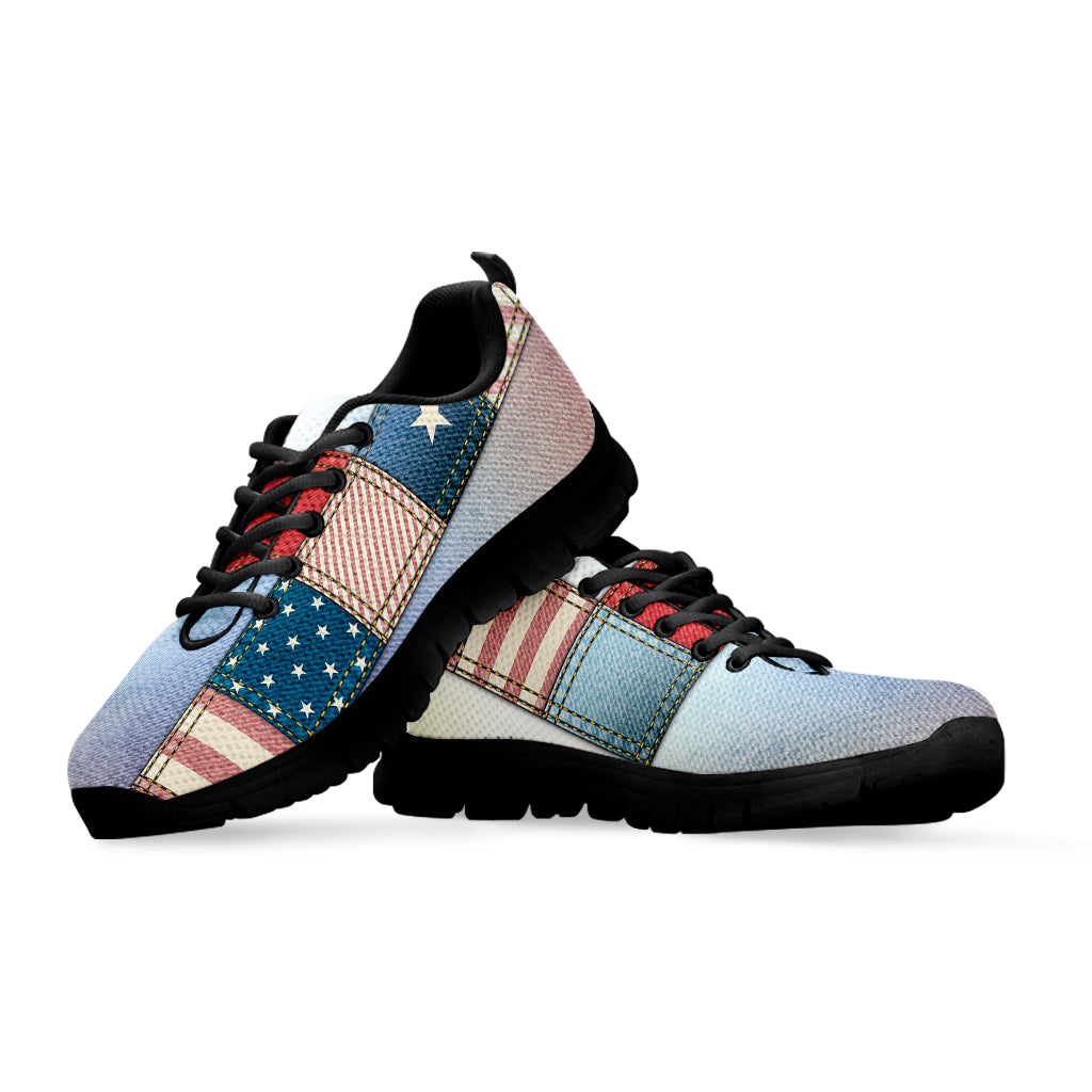 4th of July USA Denim Patchwork Print Black Sneakers