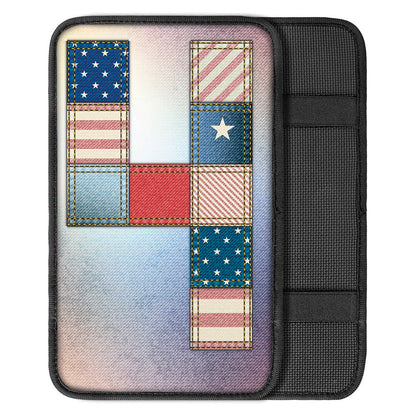4th of July USA Denim Patchwork Print Car Center Console Cover