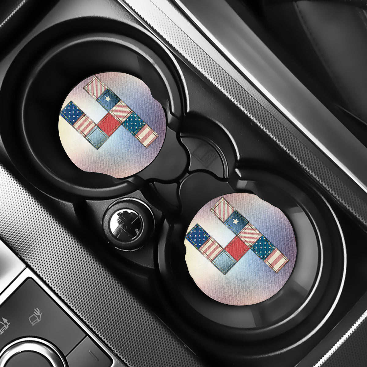 4th of July USA Denim Patchwork Print Car Coasters