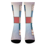 4th of July USA Denim Patchwork Print Crew Socks