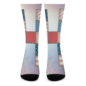 4th of July USA Denim Patchwork Print Crew Socks