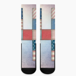 4th of July USA Denim Patchwork Print Crew Socks