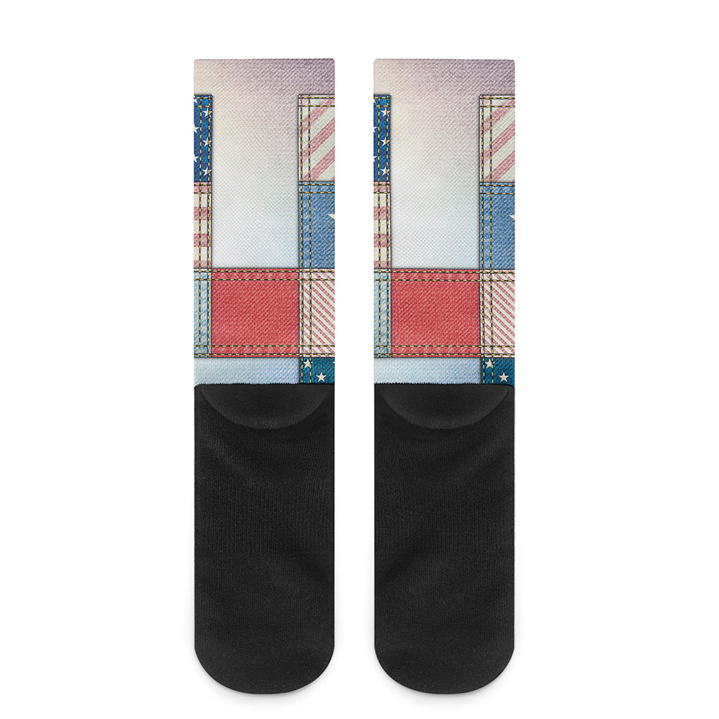 4th of July USA Denim Patchwork Print Crew Socks