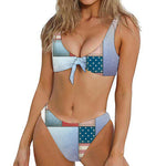 4th of July USA Denim Patchwork Print Front Bow Tie Bikini