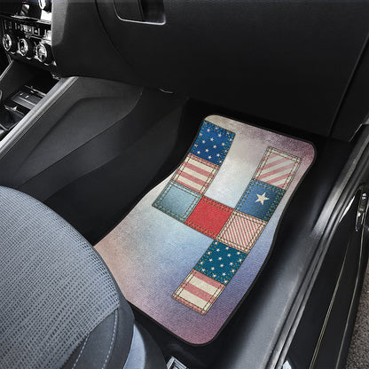 4th of July USA Denim Patchwork Print Front Car Floor Mats