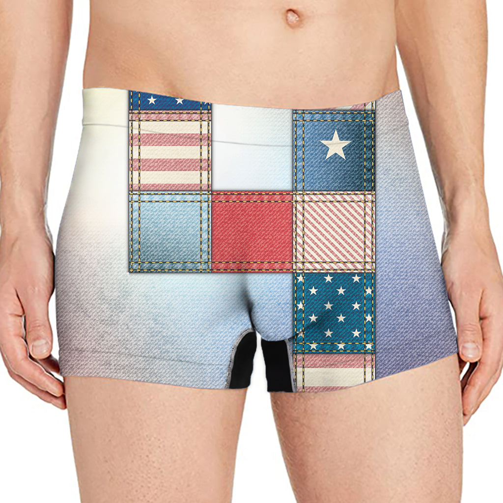 4th of July USA Denim Patchwork Print Men's Boxer Briefs