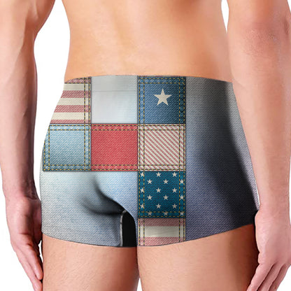 4th of July USA Denim Patchwork Print Men's Boxer Briefs