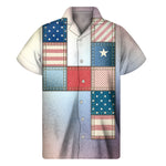 4th of July USA Denim Patchwork Print Men's Short Sleeve Shirt