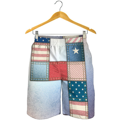 4th of July USA Denim Patchwork Print Men's Shorts