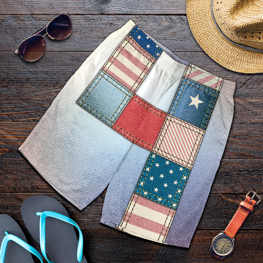 4th of July USA Denim Patchwork Print Men's Shorts