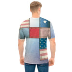 4th of July USA Denim Patchwork Print Men's T-Shirt