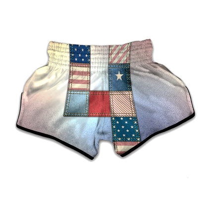 4th of July USA Denim Patchwork Print Muay Thai Boxing Shorts