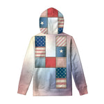 4th of July USA Denim Patchwork Print Pullover Hoodie