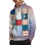 4th of July USA Denim Patchwork Print Pullover Hoodie