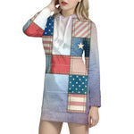4th of July USA Denim Patchwork Print Pullover Hoodie Dress