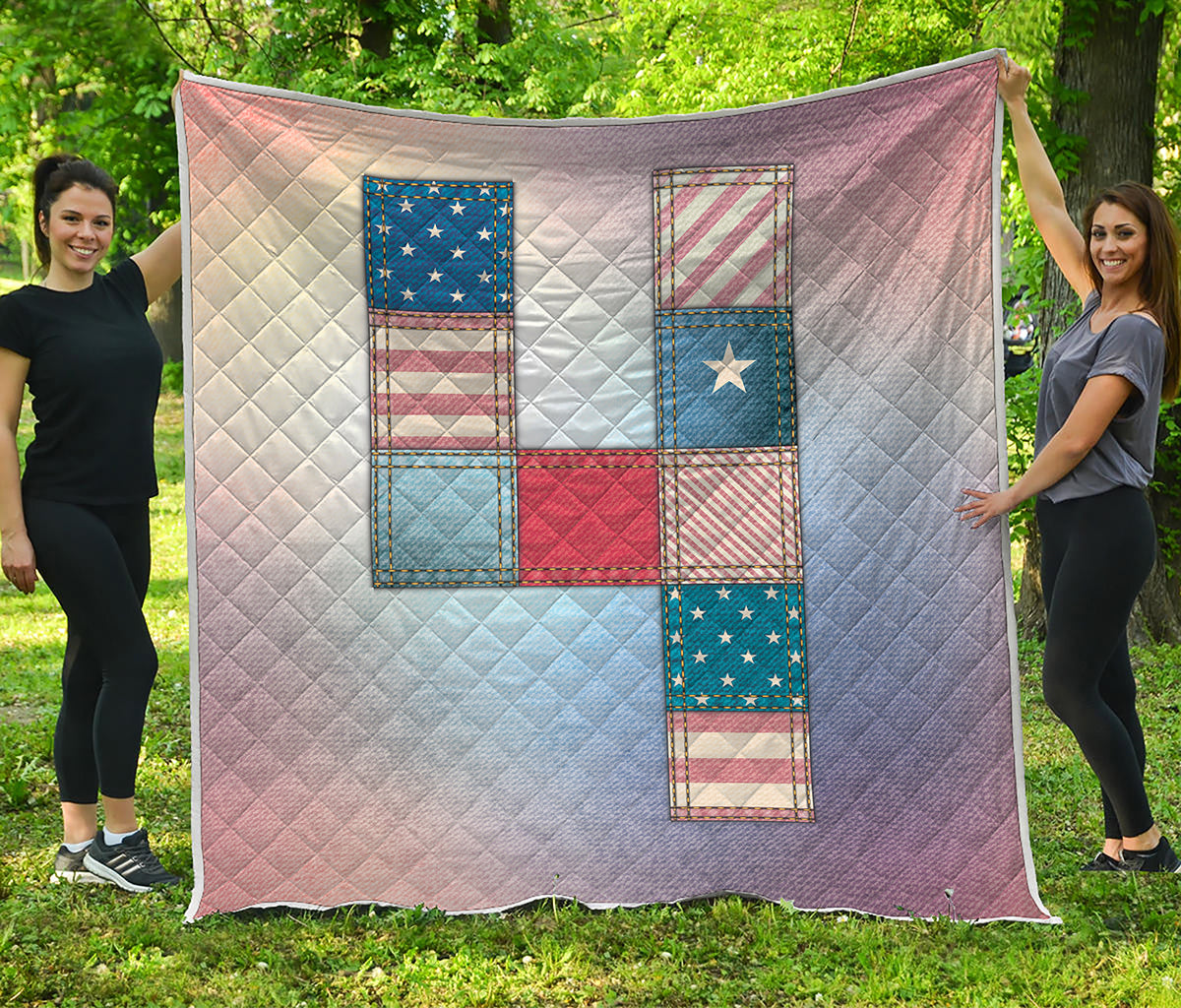 4th of July USA Denim Patchwork Print Quilt