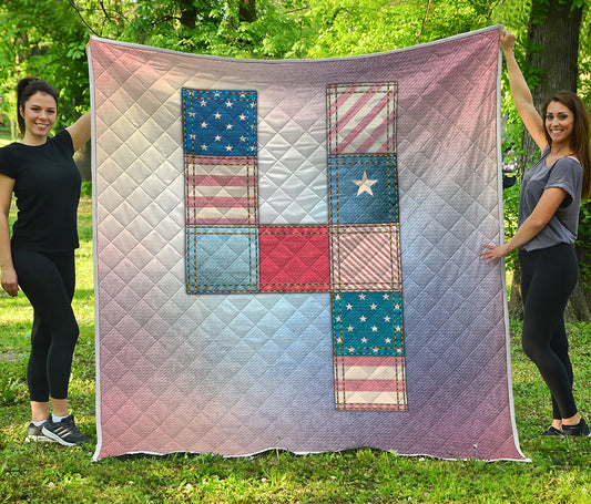 4th of July USA Denim Patchwork Print Quilt