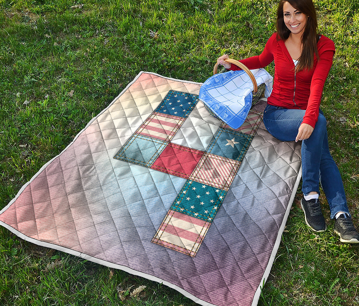 4th of July USA Denim Patchwork Print Quilt