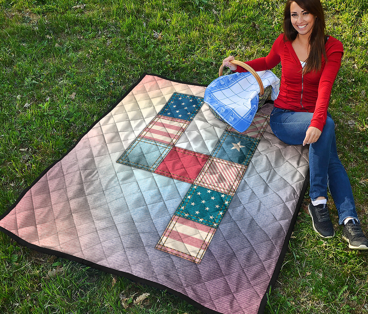 4th of July USA Denim Patchwork Print Quilt