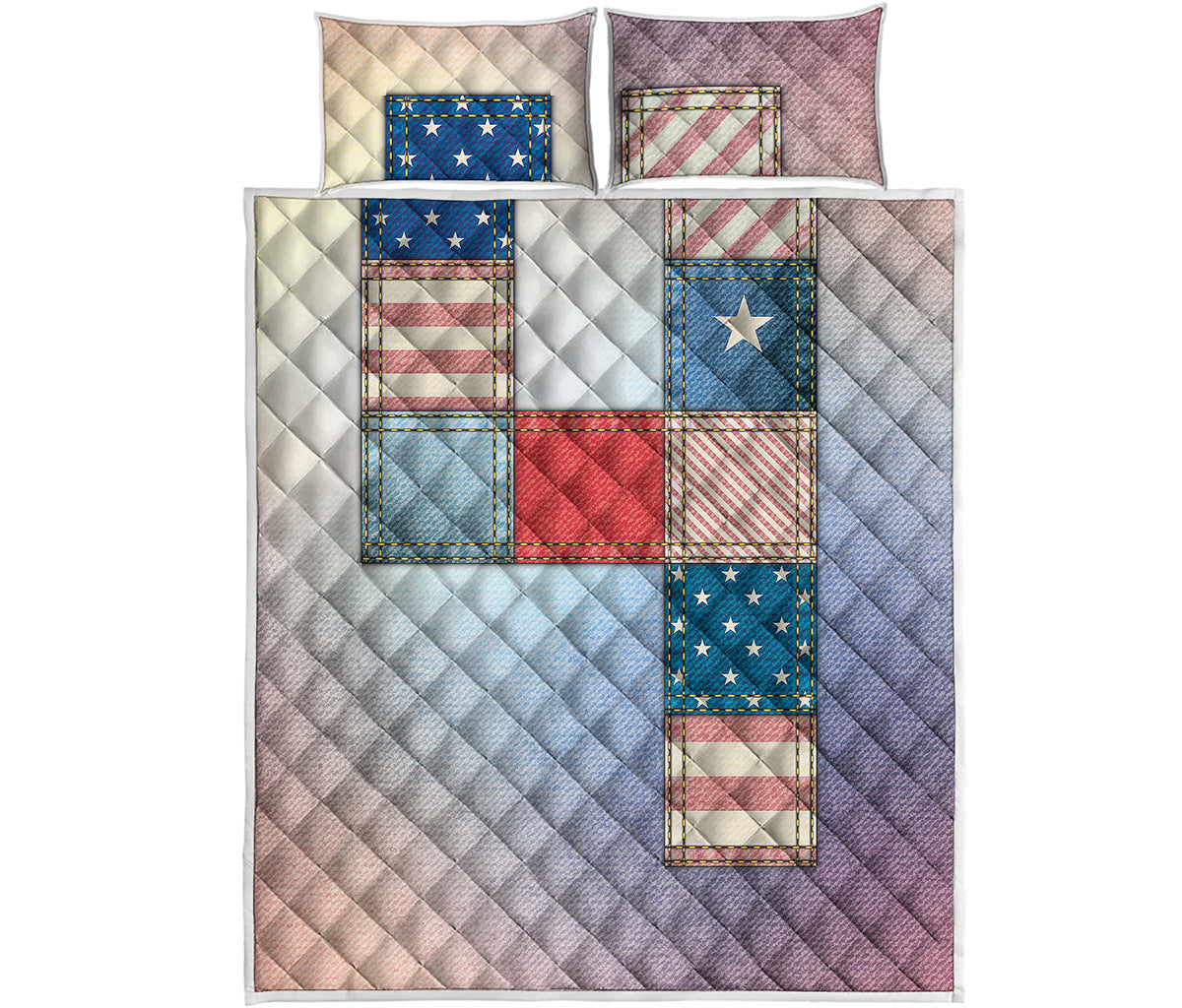 4th of July USA Denim Patchwork Print Quilt Bed Set
