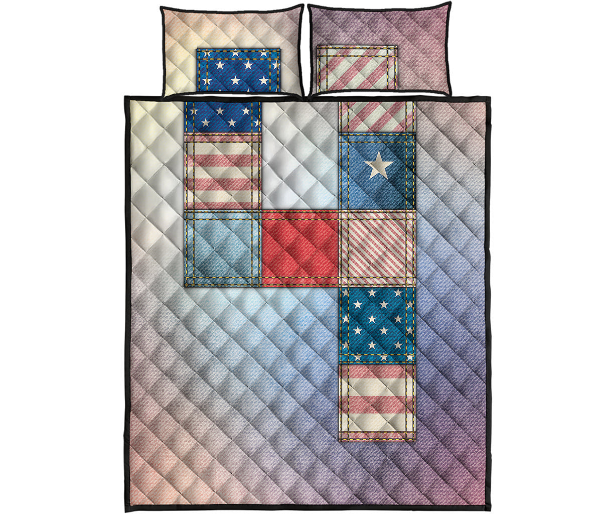 4th of July USA Denim Patchwork Print Quilt Bed Set