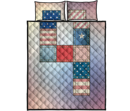 4th of July USA Denim Patchwork Print Quilt Bed Set
