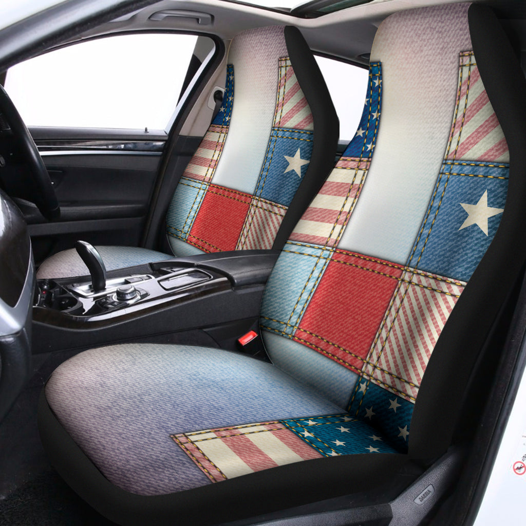 4th of July USA Denim Patchwork Print Universal Fit Car Seat Covers