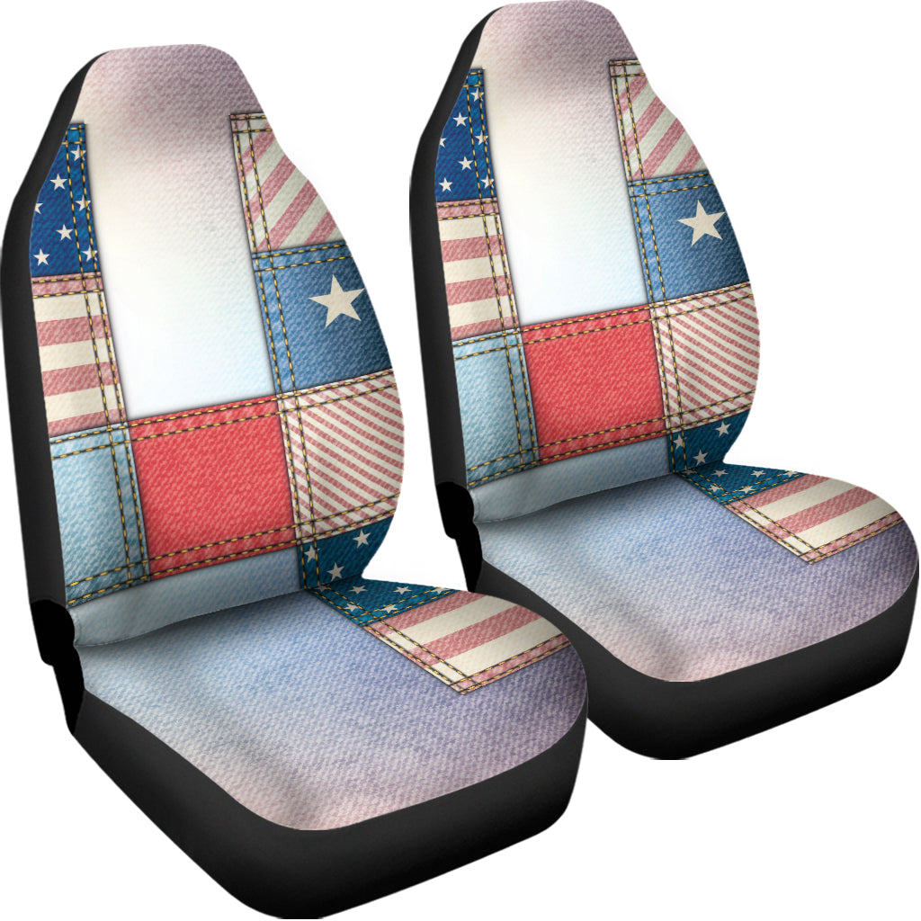 4th of July USA Denim Patchwork Print Universal Fit Car Seat Covers