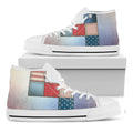 4th of July USA Denim Patchwork Print White High Top Sneakers
