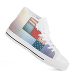 4th of July USA Denim Patchwork Print White High Top Shoes