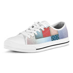 4th of July USA Denim Patchwork Print White Low Top Shoes