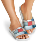 4th of July USA Denim Patchwork Print White Slide Sandals