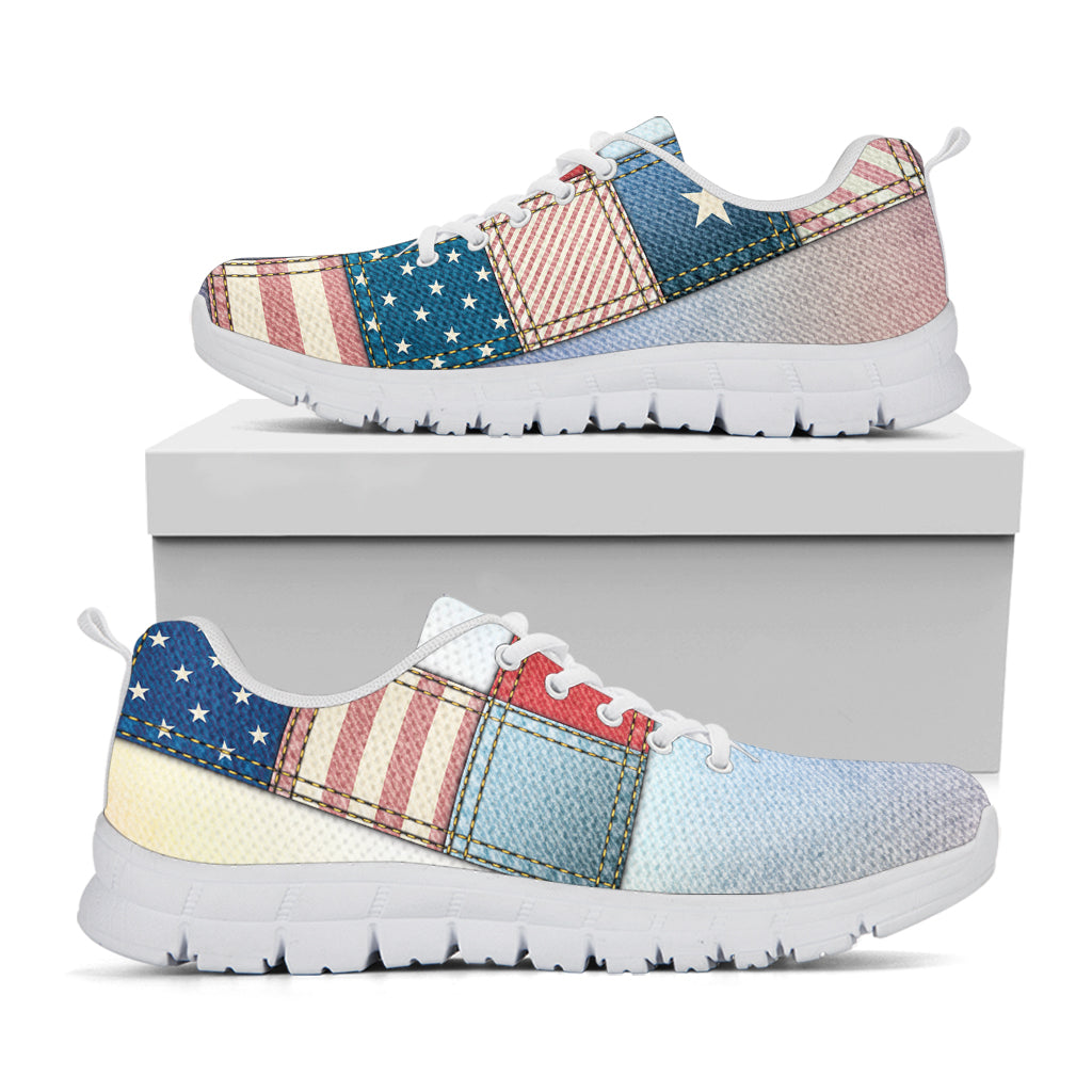 4th of July USA Denim Patchwork Print White Sneakers