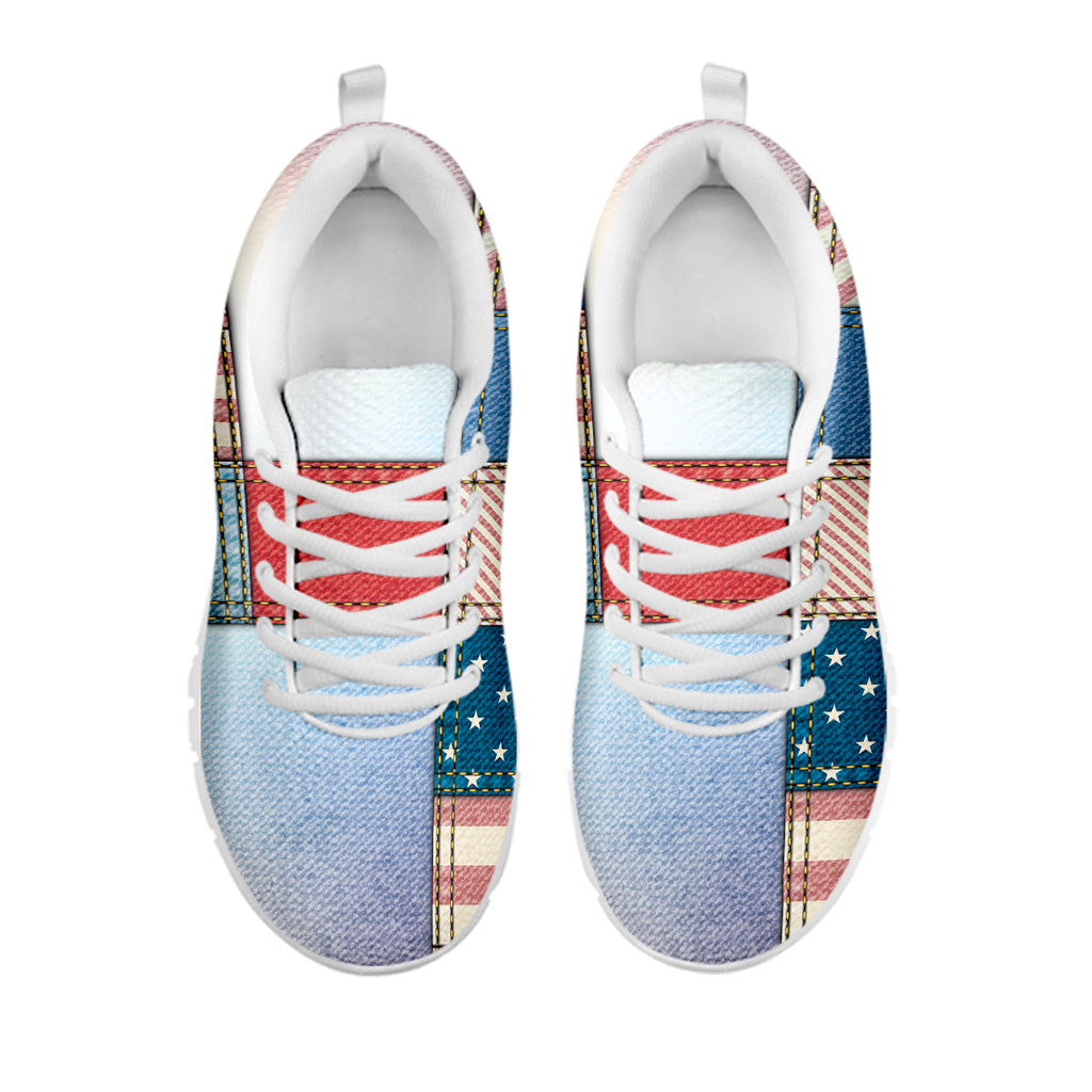 4th of July USA Denim Patchwork Print White Sneakers