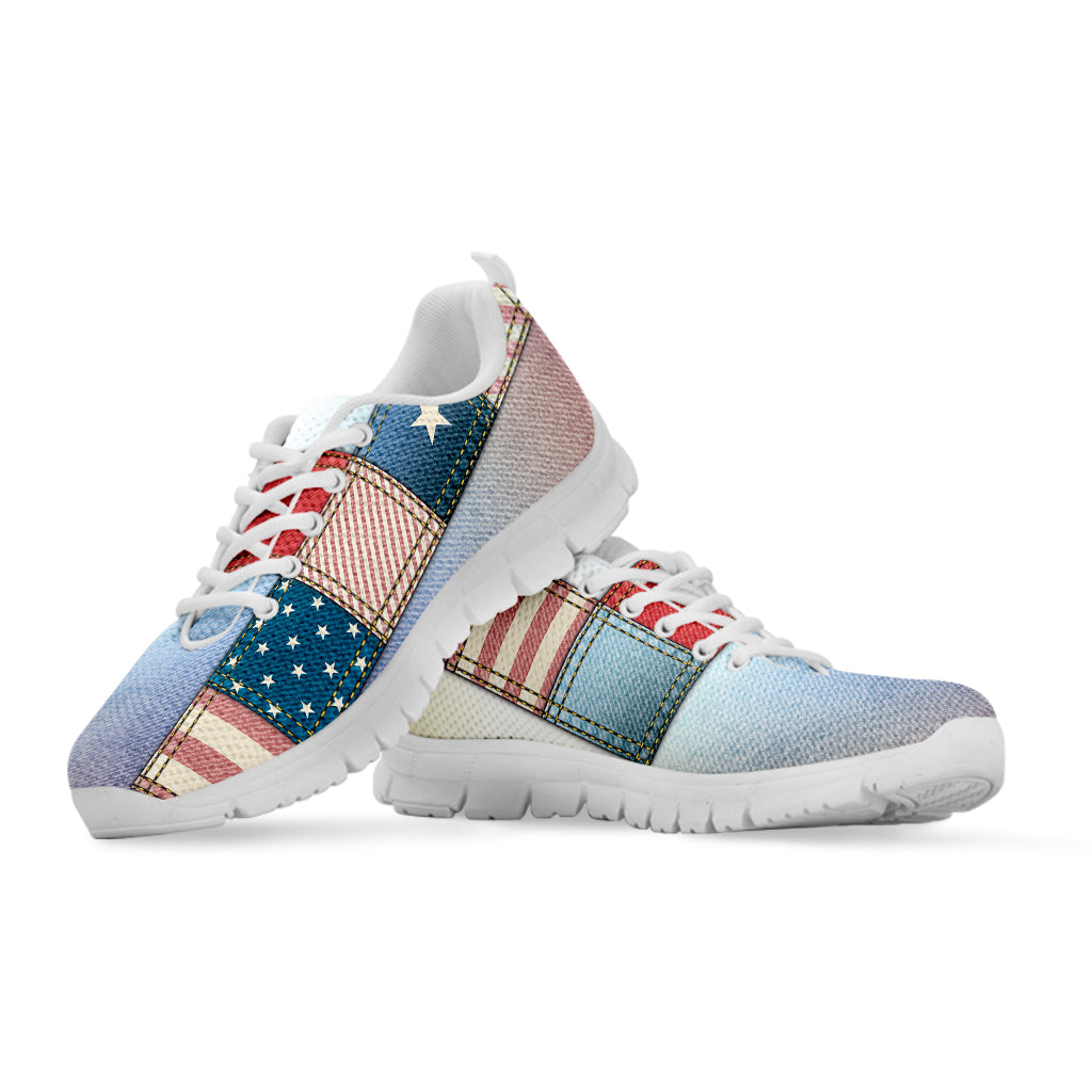 4th of July USA Denim Patchwork Print White Sneakers