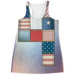 4th of July USA Denim Patchwork Print Women's Racerback Tank Top