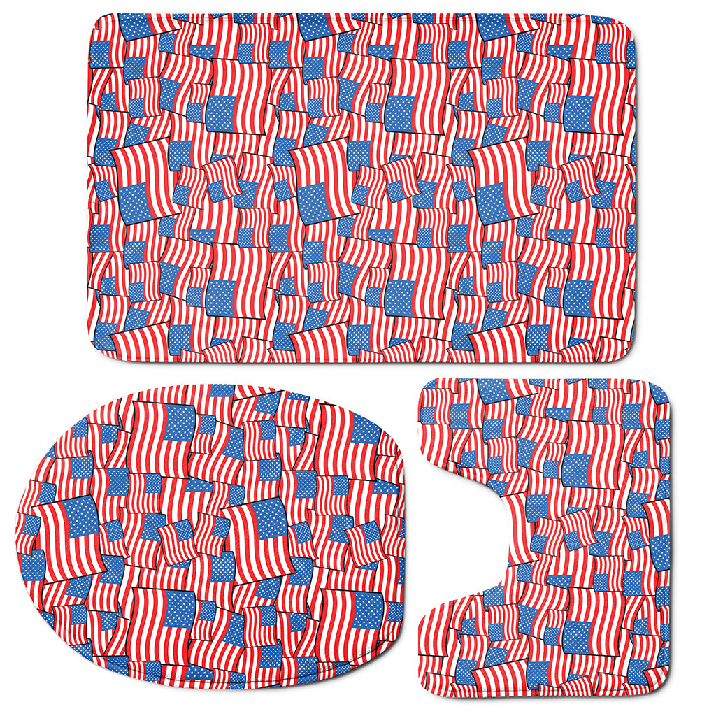 4th of July USA Flag Pattern Print 3 Piece Bath Mat Set