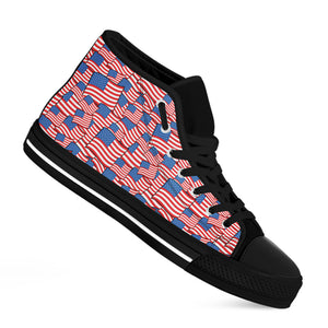 4th of July USA Flag Pattern Print Black High Top Shoes