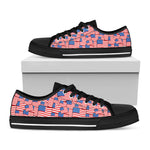 4th of July USA Flag Pattern Print Black Low Top Shoes