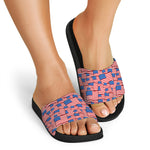 4th of July USA Flag Pattern Print Black Slide Sandals