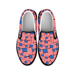 4th of July USA Flag Pattern Print Black Slip On Shoes