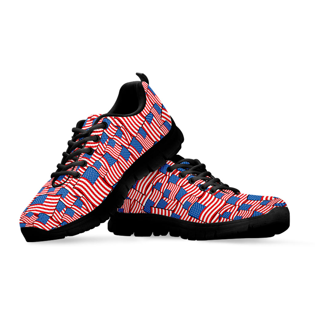 4th of July USA Flag Pattern Print Black Sneakers
