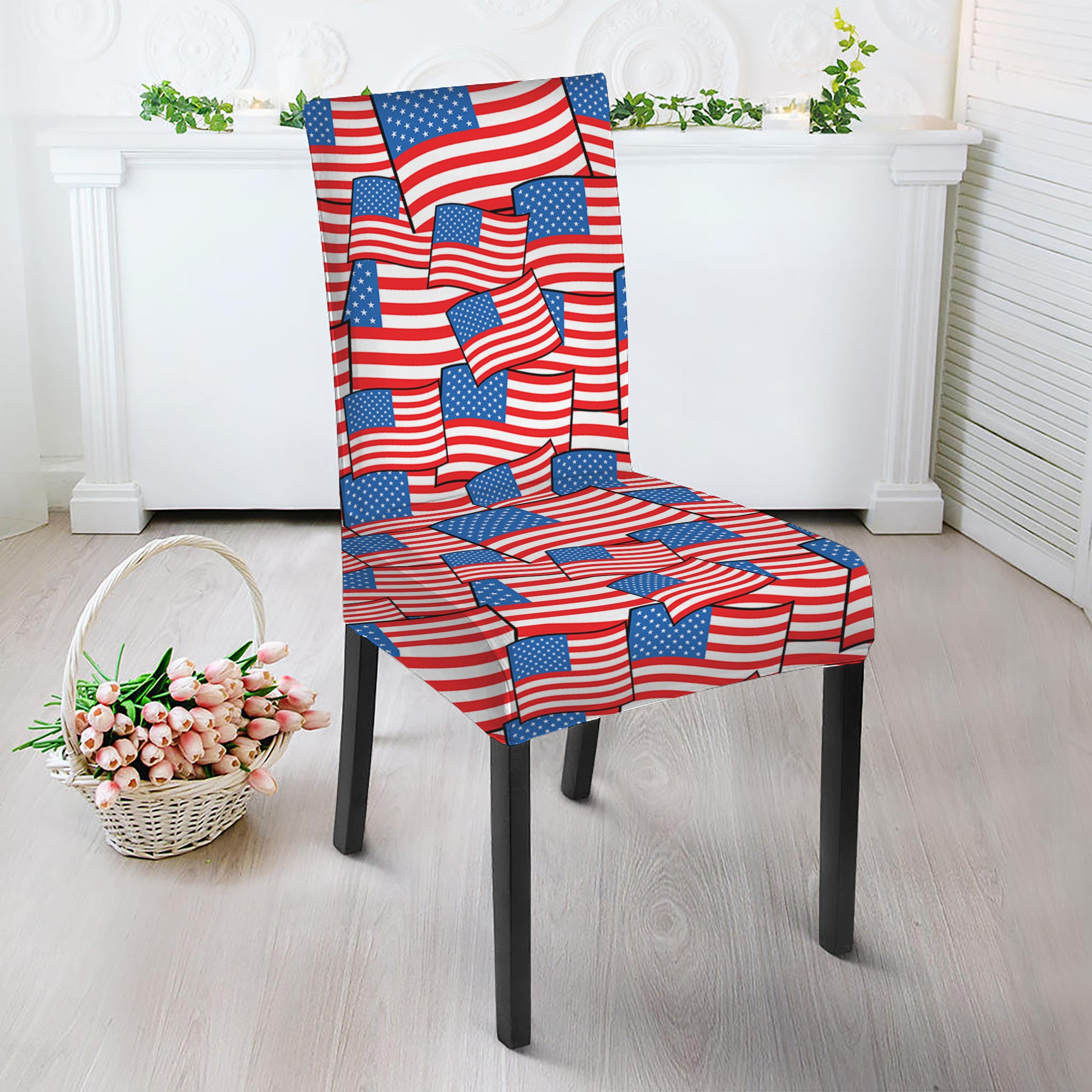 4th of July USA Flag Pattern Print Dining Chair Slipcover