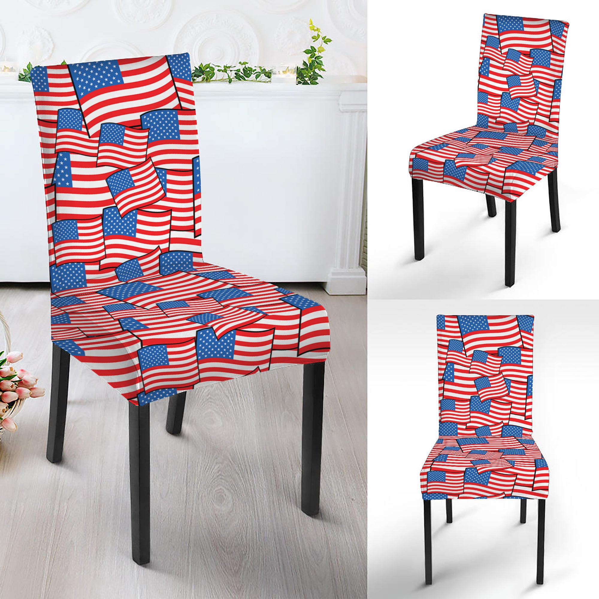 4th of July USA Flag Pattern Print Dining Chair Slipcover