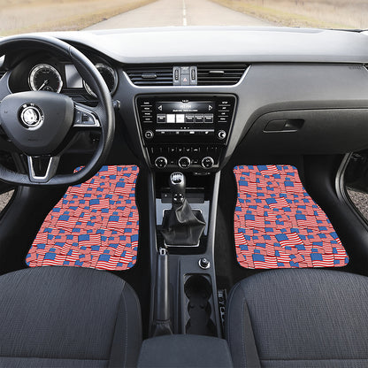 4th of July USA Flag Pattern Print Front and Back Car Floor Mats