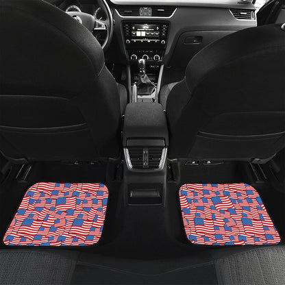 4th of July USA Flag Pattern Print Front and Back Car Floor Mats
